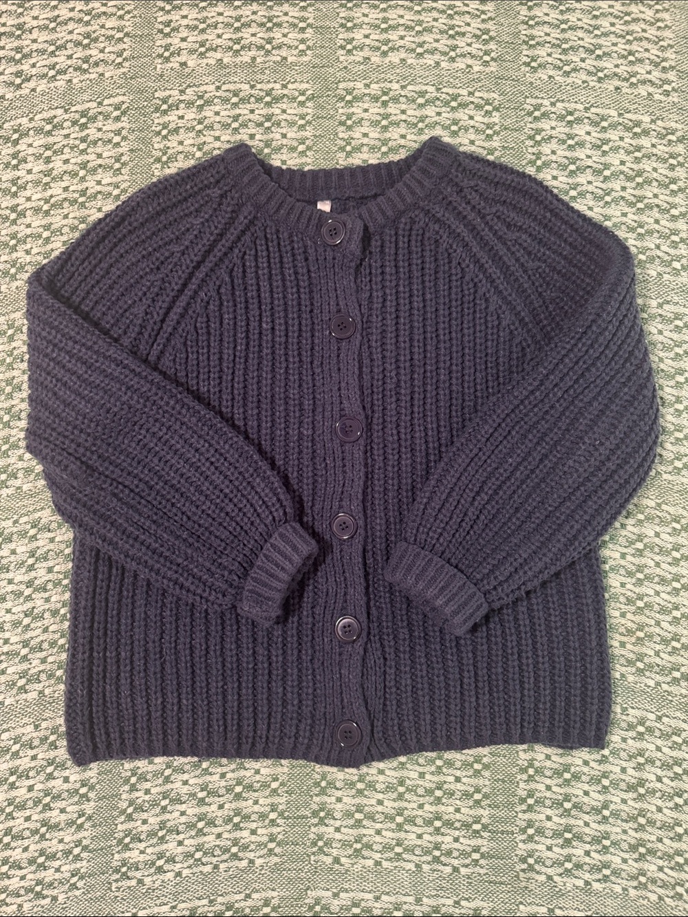 Classic Chunky Knit Navy Ribbed Button-Front Women's Cardigan Sweater